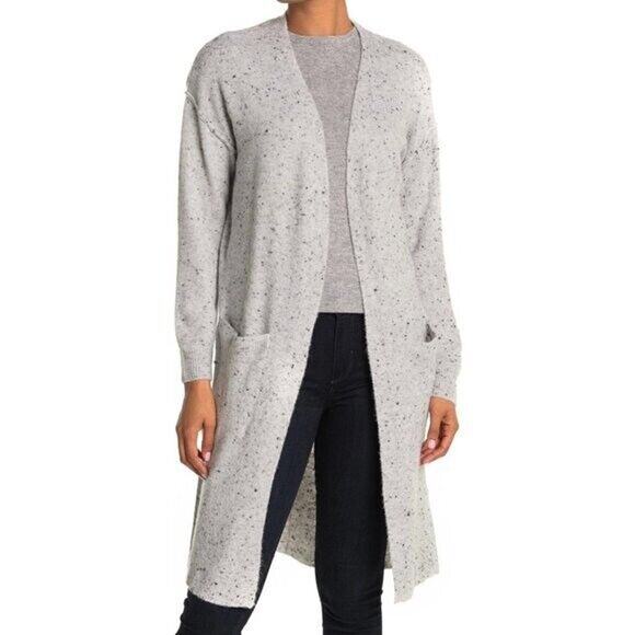 CENY NEW $78 Flecked Long Open Cardigan in Ivory Medium - Picture 2 of 3